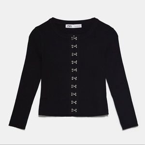 Black Long sleeve Hook and Eye Rib Top S
